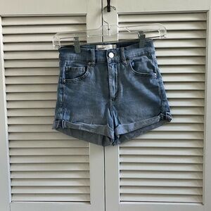 Light blue high-rise jean shorts